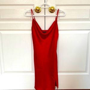 Red slip dress